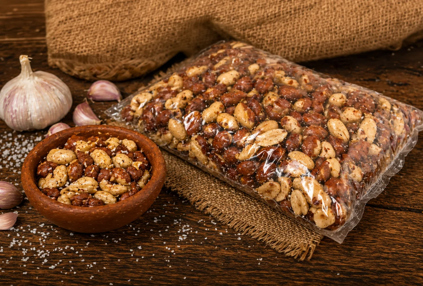 Cacahuates con ajo y chile de árbol